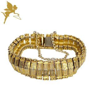 VINTAGE 1960s Goldtone Accordion Bracelet With Safety Chain